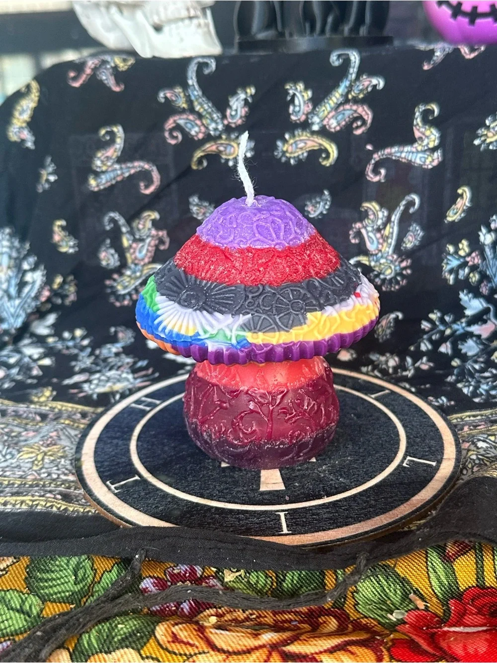 Rainbow Floral Mushroom Candle